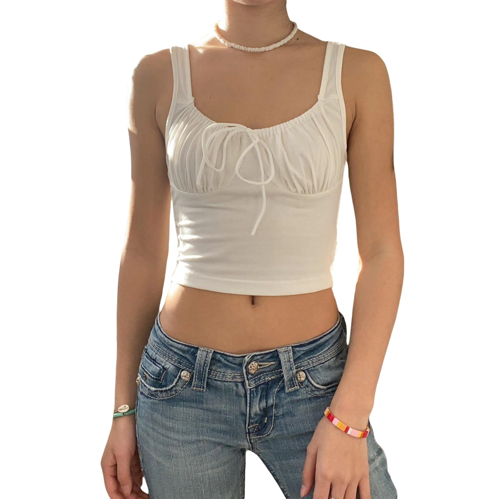 Women's Solid Color Sling Vest, Ruched Casual Bandage Camisole