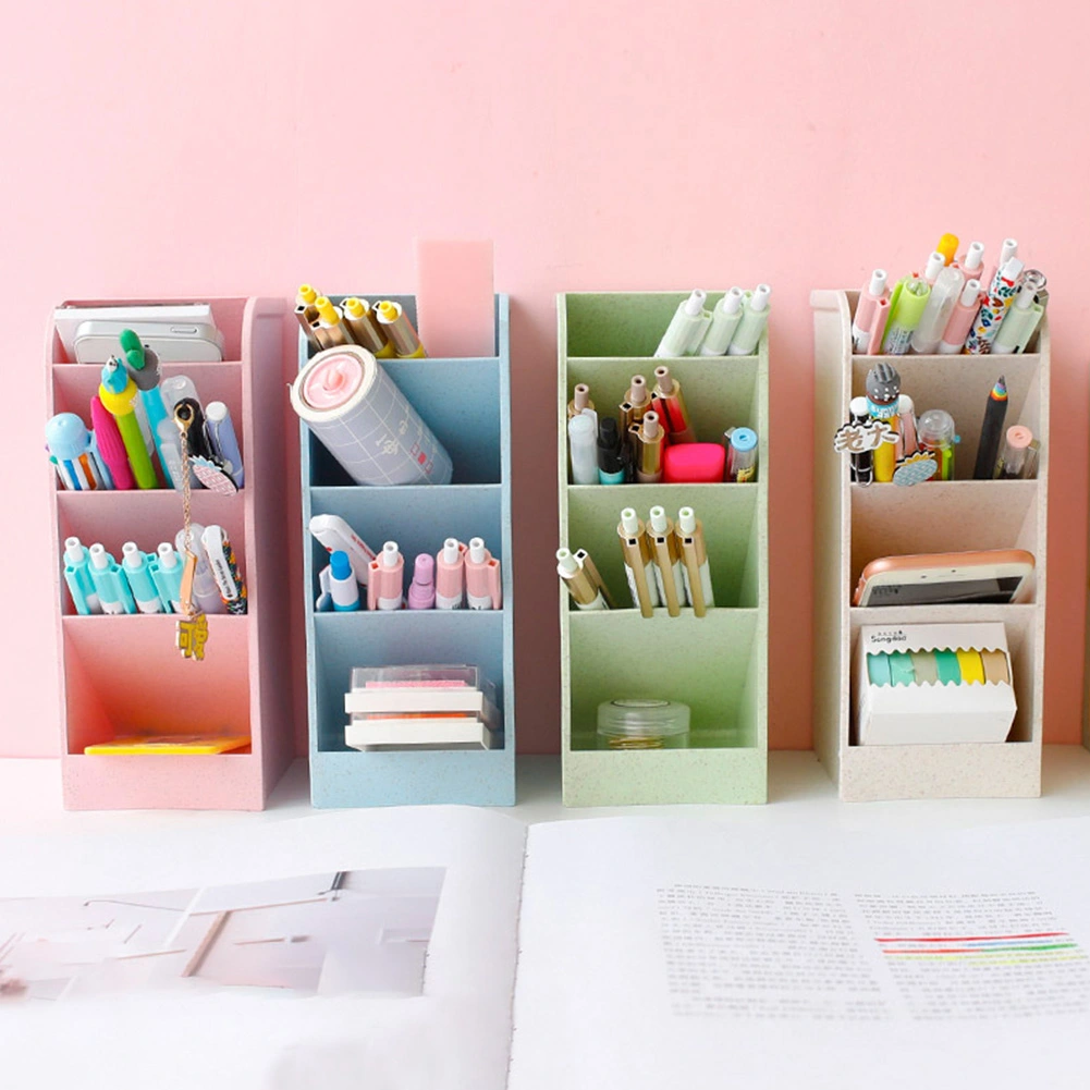 4 Layers Separate Pen Holder Pure Color Simple Inclined Desktop Organizer
