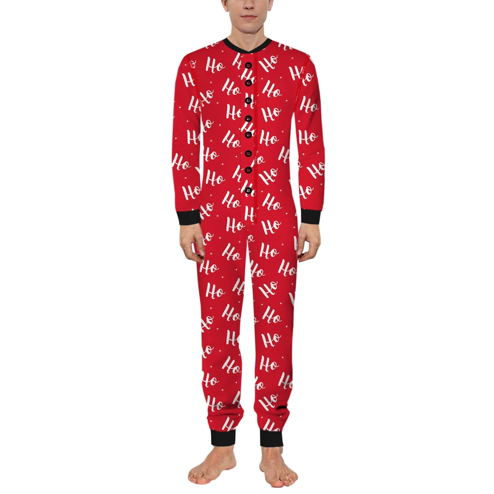 Couple Christmas Sleeping Romper Round Neck Crotch Open Jumpsuit