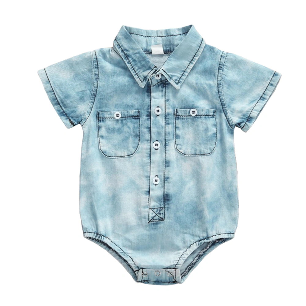 Baby Summer Short Sleeve Jumpsuit, Short Sleeve Button Lapel Denim Romper