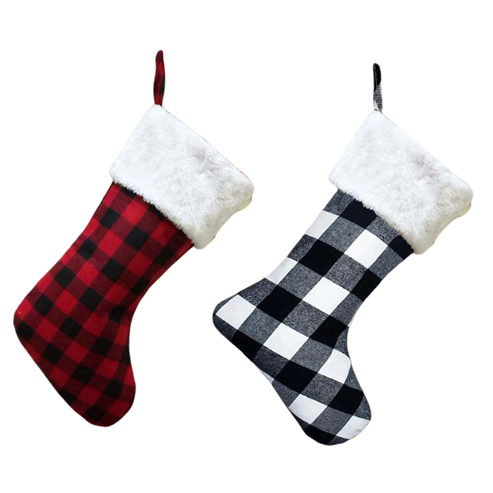 Christmas Plaid Pattern Stockings, Hanging  Fluffy Decoration Bag