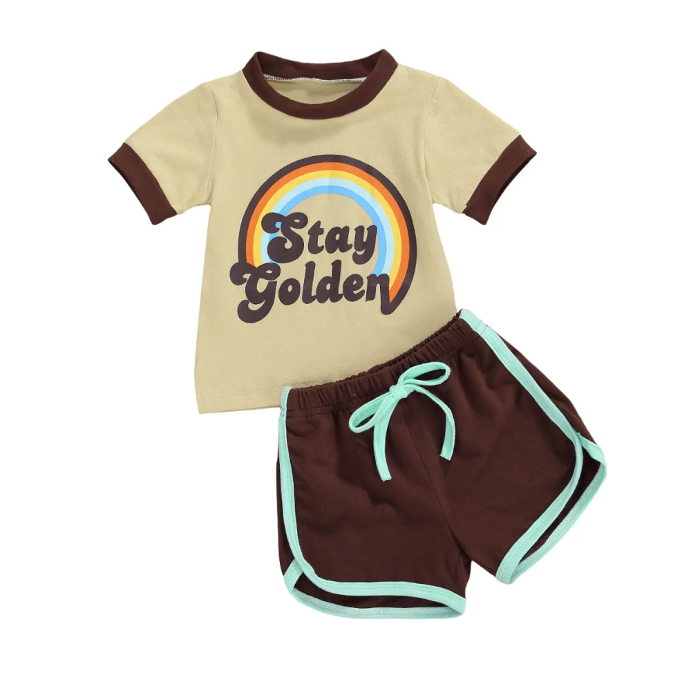 Infant Baby Clothing Set, Crew Neck Printing Tops + Elastic Waist Shorts