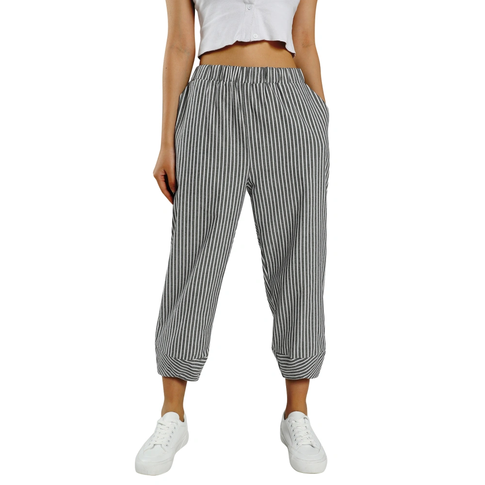 Women Spring Casual Pants, Stripes Middle Waist Loose Trousers