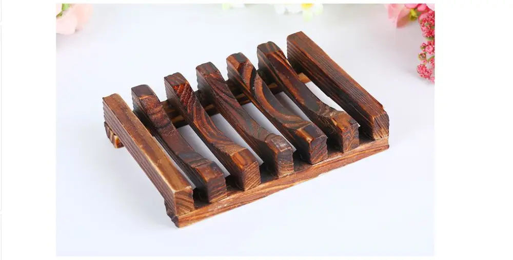 Household Natural Wooden Soap Tray Bathroom Soap Drain Holder Rack