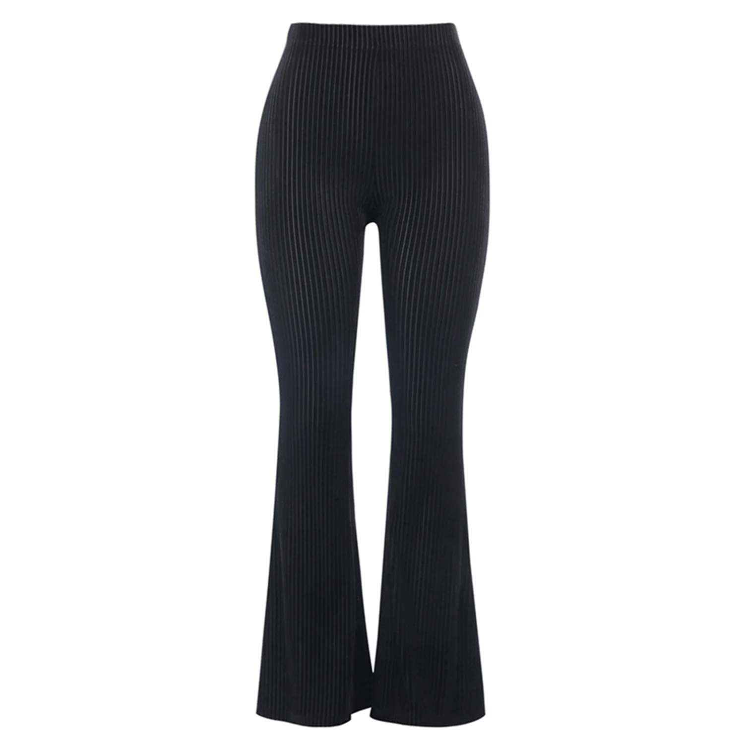 Woman's Retro Bell-bottomed Pants, High Waist Suede Ribbed Loose Trousers