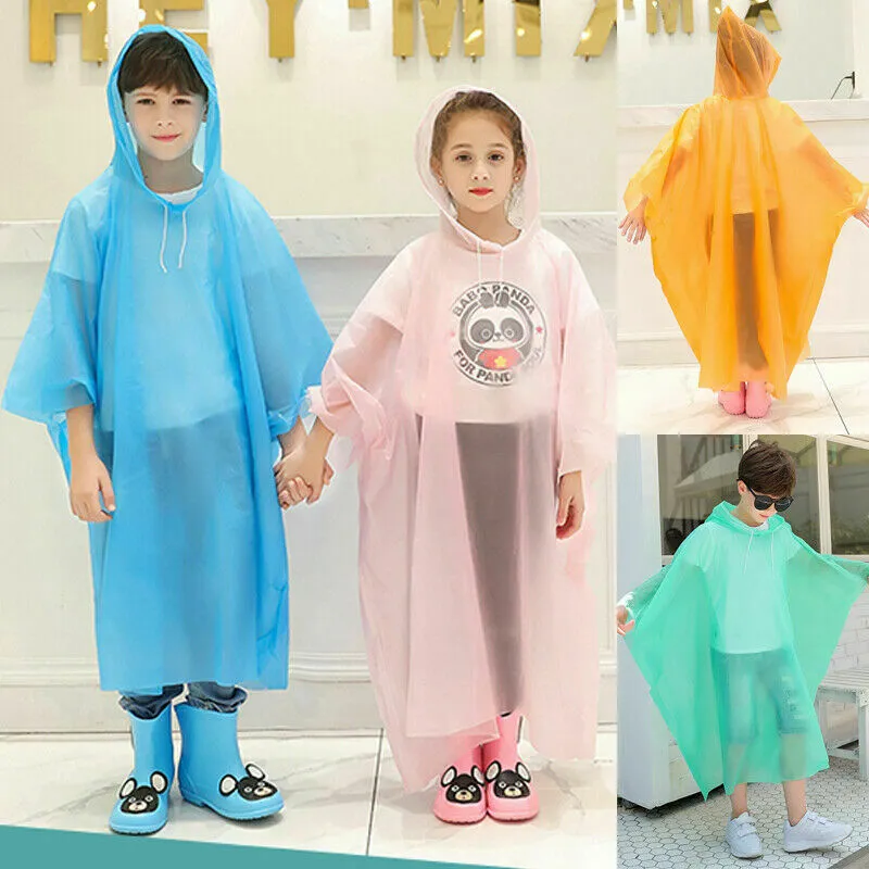 Kid Raincoat Hooded Rainwear Waterproof Drawstring Clear Overclothes