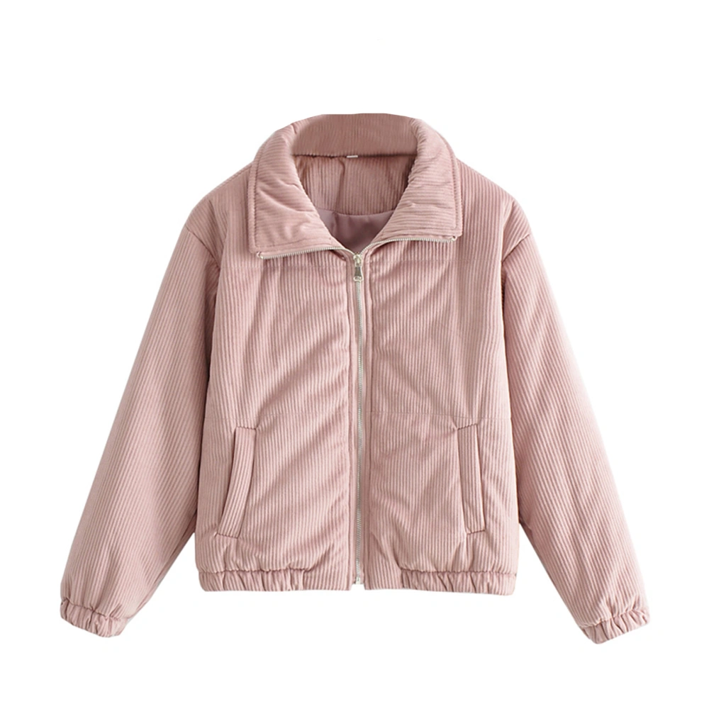 Female Thick Coat, Solid Color Turn-Down Collar Long Sleeve Jacket