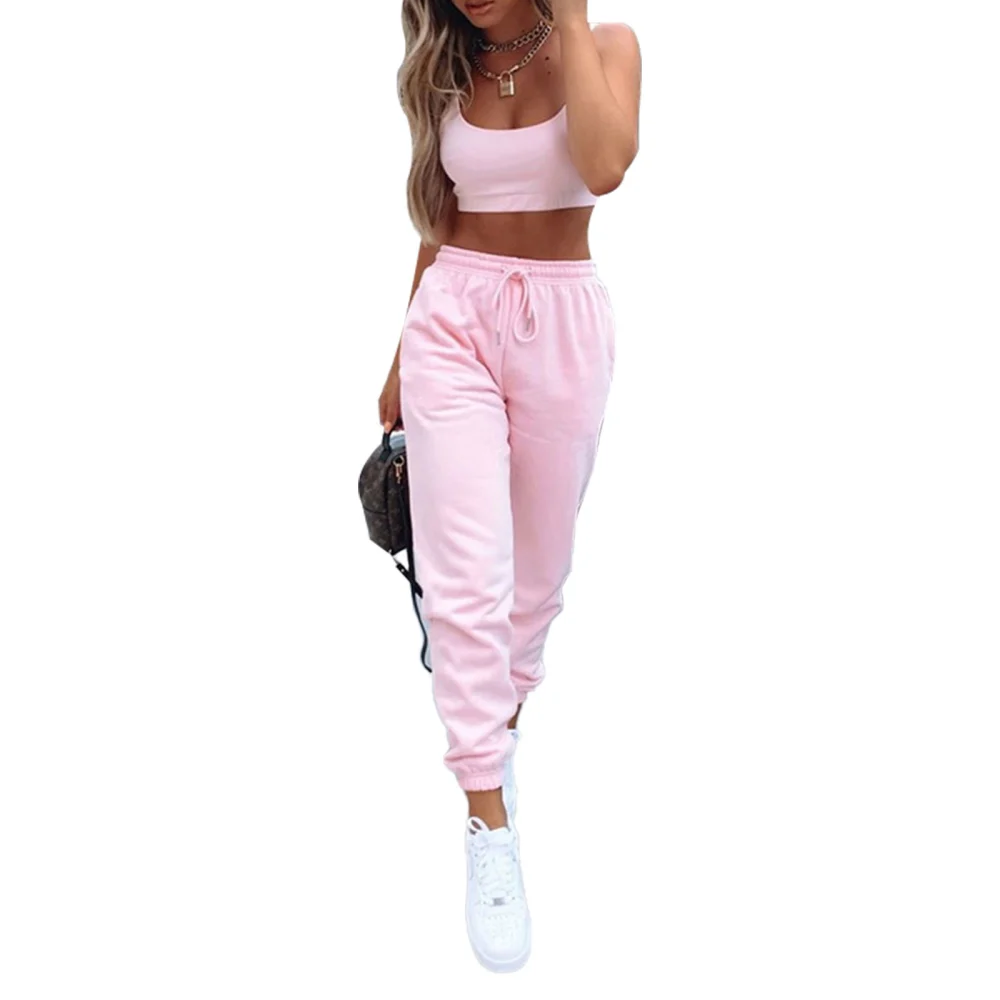 Women Loose Sweatpants High Waist Drawstring Solid Color Training Jogger Pants