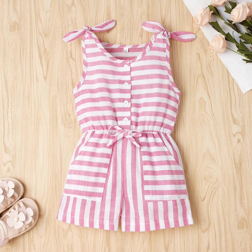 Baby Girl Striped Romper Sleeveless One Piece Drawstring Bodysuit Jumpsuit