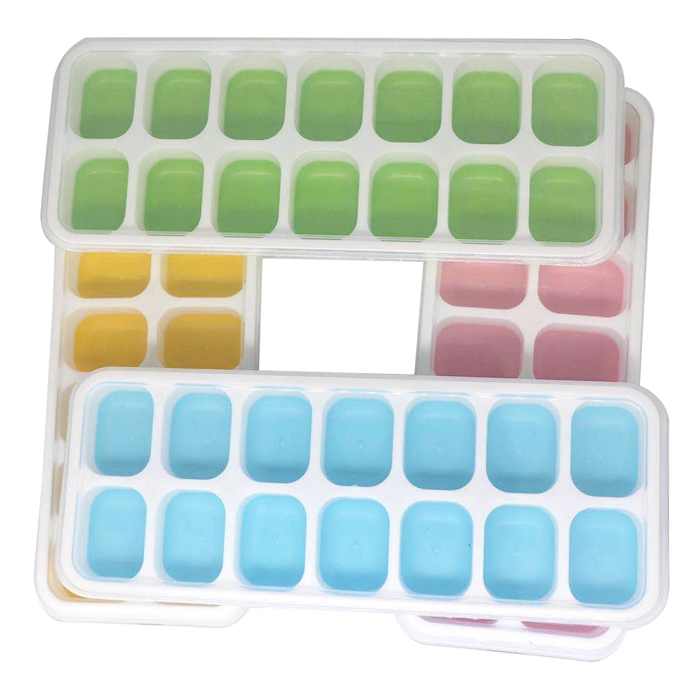 14 Grids Ice Mold with Lid Solid Color Square Shape Kitchen Accessories Tools