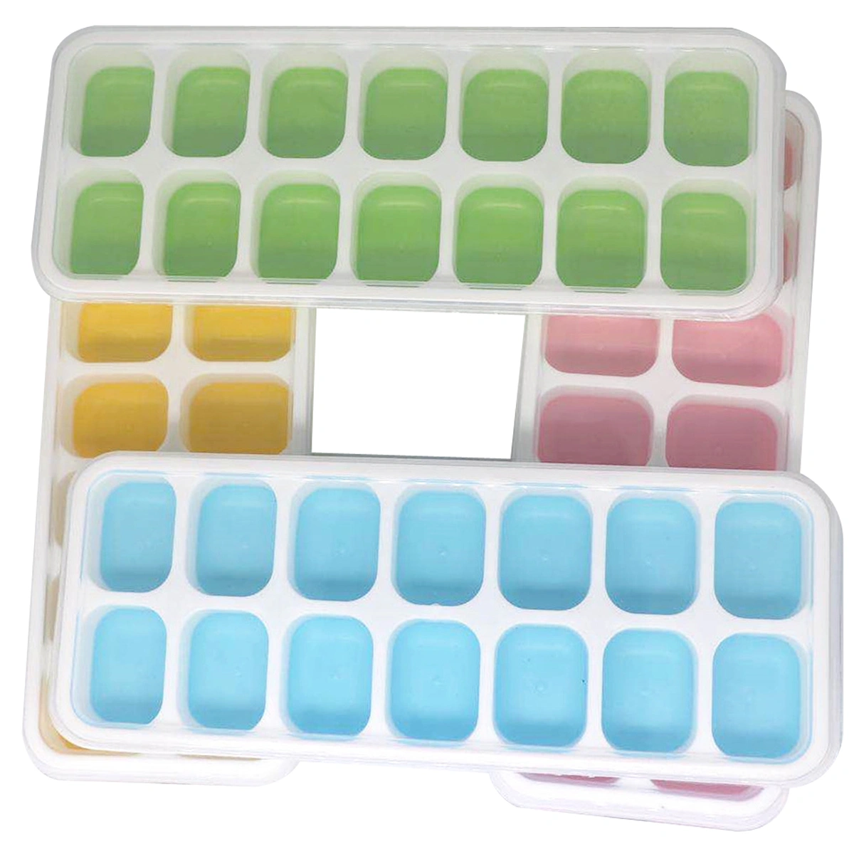 14 Grids Ice Mold with Lid Solid Color Square Shape Kitchen Accessories Tools