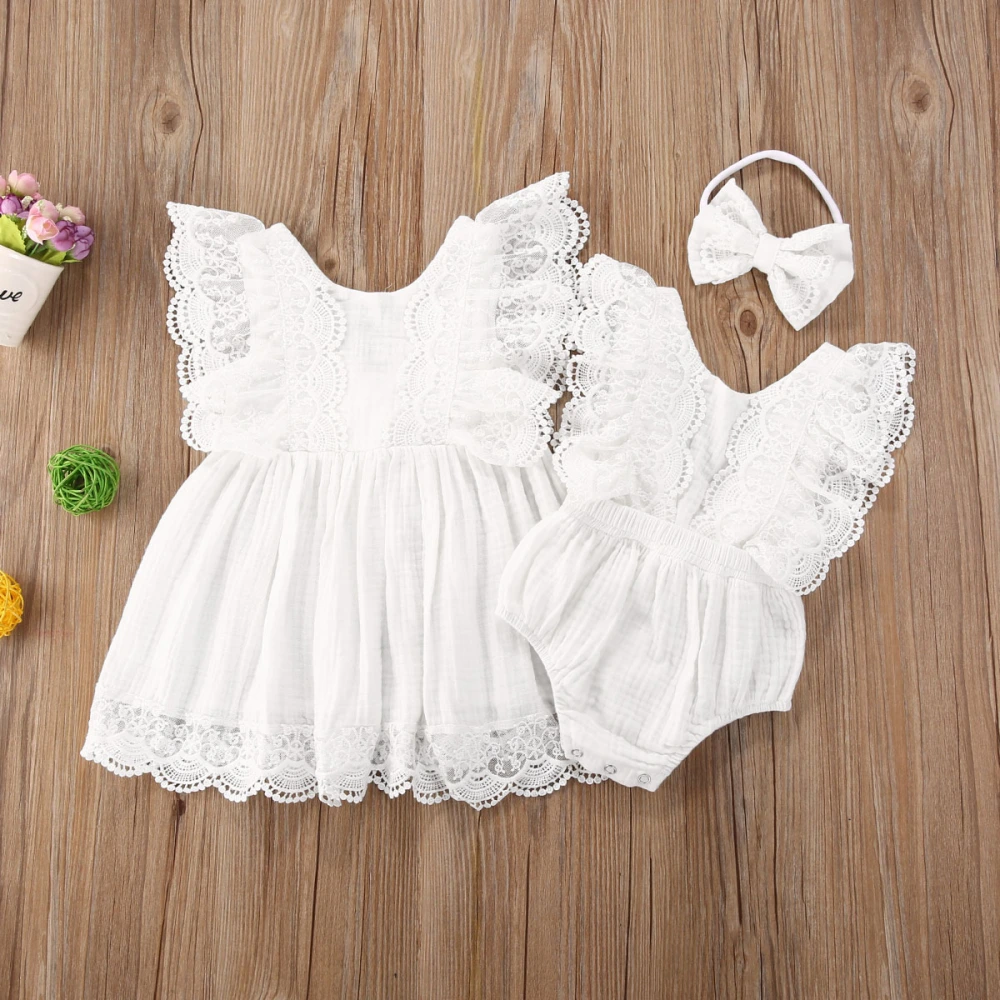 Sister Matching Outfits, Baby Girls Sleeveless Lace Elegant Romper/Dress