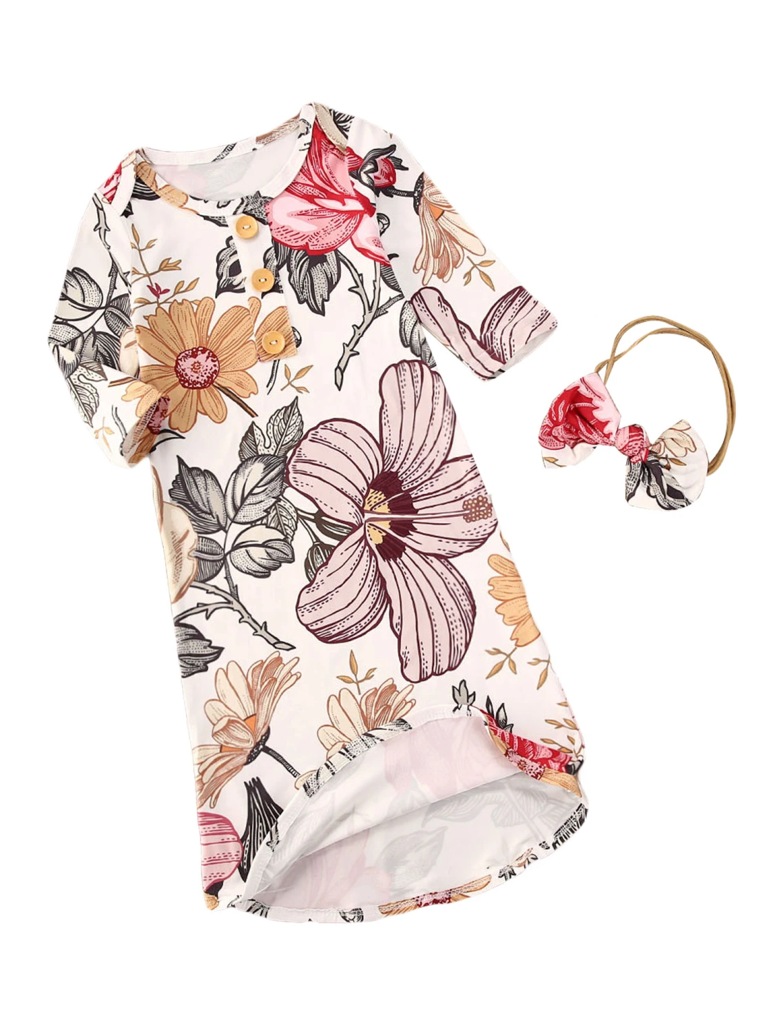 Toddler Baby Floral Sleepbag, Long Swaddle Wrap Gown Top+Headband Set