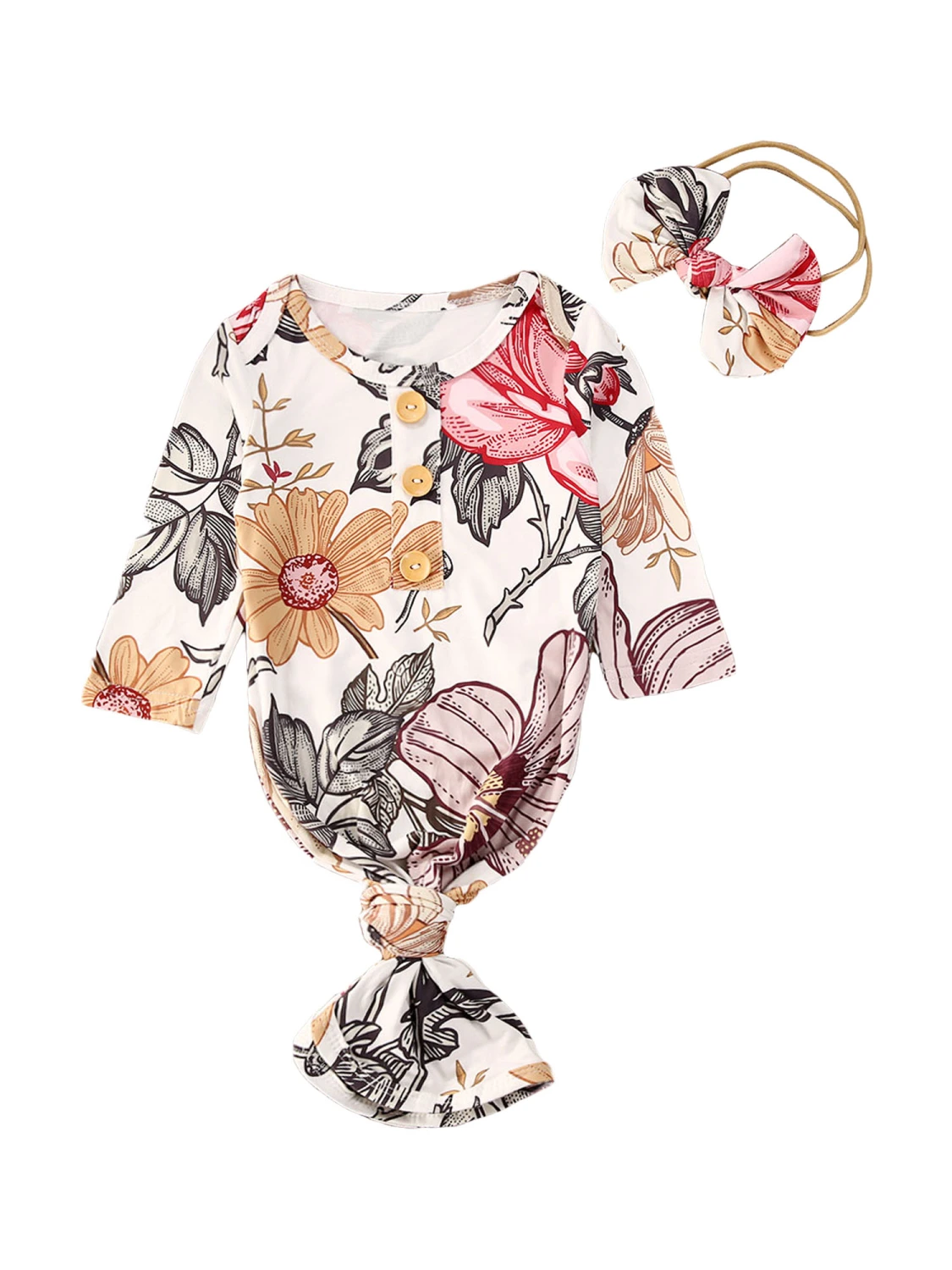 Toddler Baby Floral Sleepbag, Long Swaddle Wrap Gown Top+Headband Set
