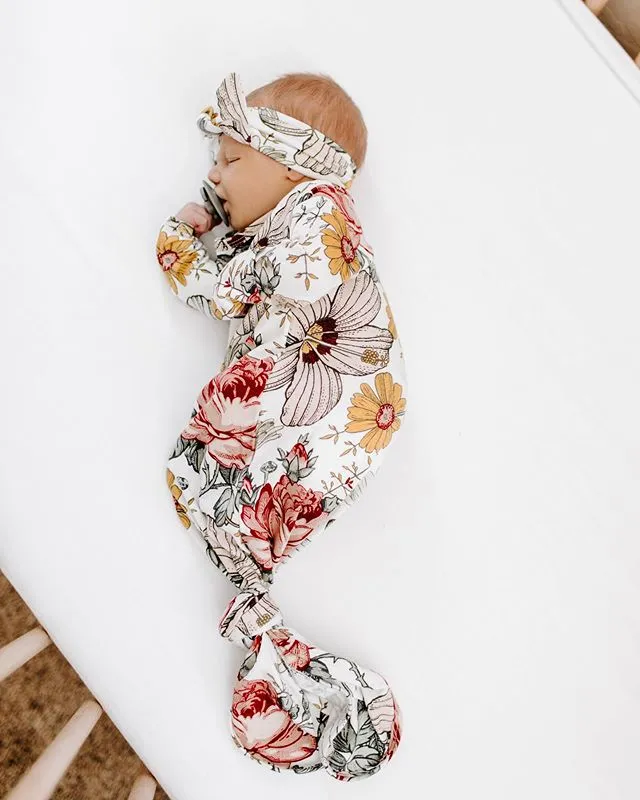 Toddler Baby Floral Sleepbag, Long Swaddle Wrap Gown Top+Headband Set