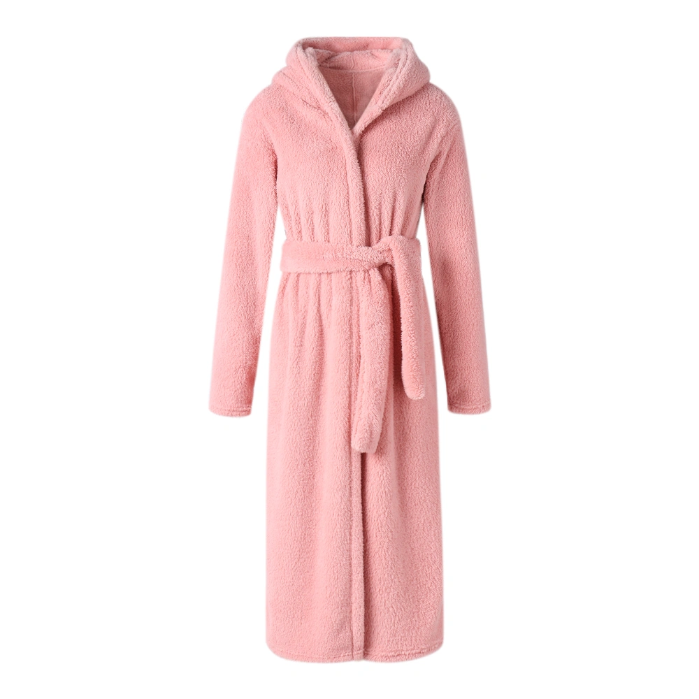 Solid Color Plush Nightgown, Long Sleeve Lace-up Hooded Coat Pajamas