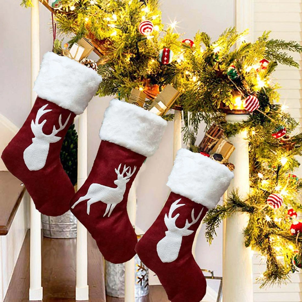 Christmas Cartoon Snowflake Socks, Plush Xmas Candy Gift Bag Ornament