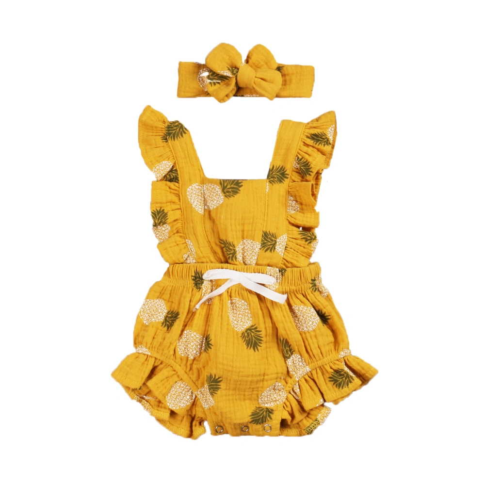 Baby Girl's Backless Ruffle Sleeveless Jumpsuit with Bowknot Headband