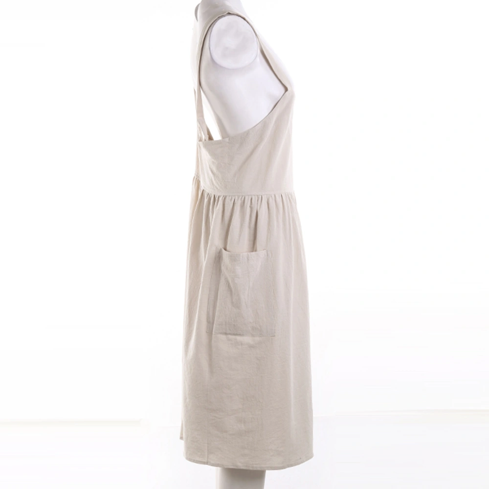 Women Cotton Linen Bib Apron Solid Color Sleeveless Housework Baking Wrap