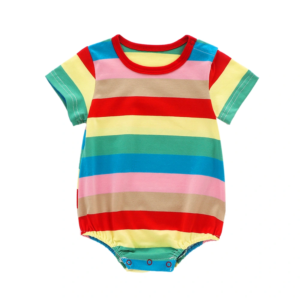 Newborn Baby Romper Short Sleeve Rainbow Stripe Summer Button Shirt