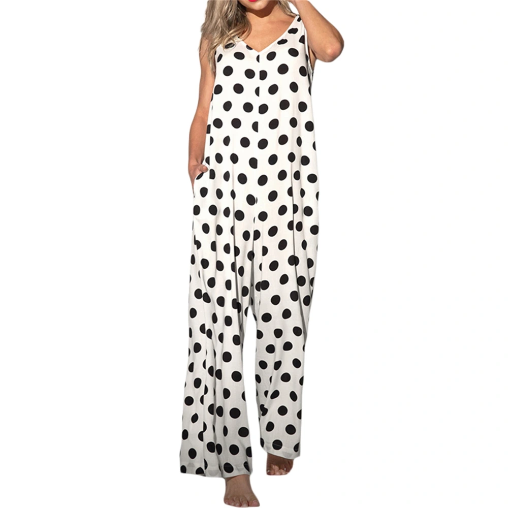 Female Dots Print V-Neck Sleeveless Jumpsuit Backless Romper Bib Pants