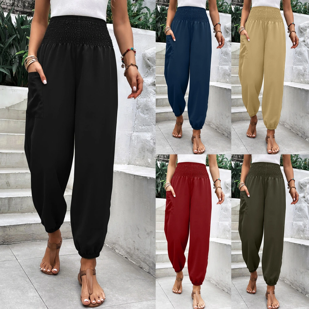 Women's Harem Yoga Pants Smocked Waist Comfy Workout Sweatpants