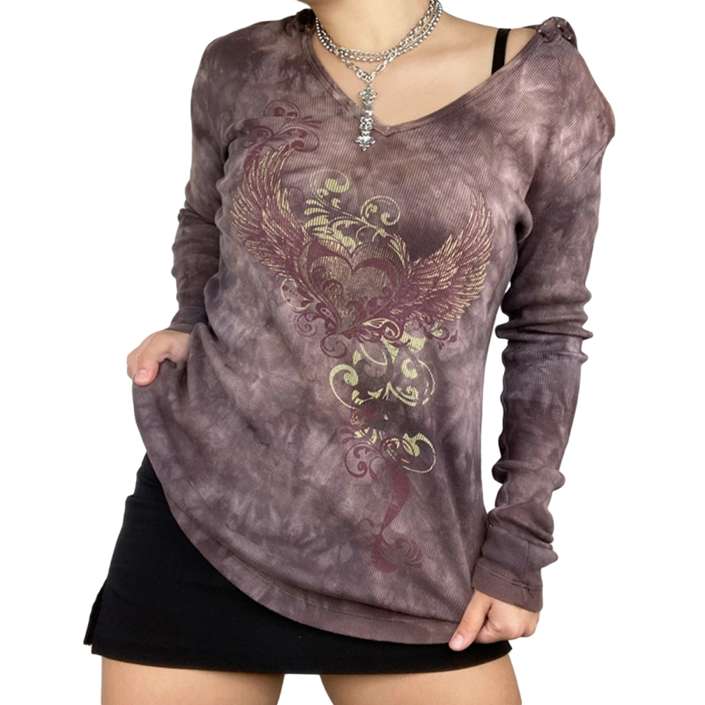 Hooded Angel Wing with Love Print Long Sleeve V-neck Sweatshirt