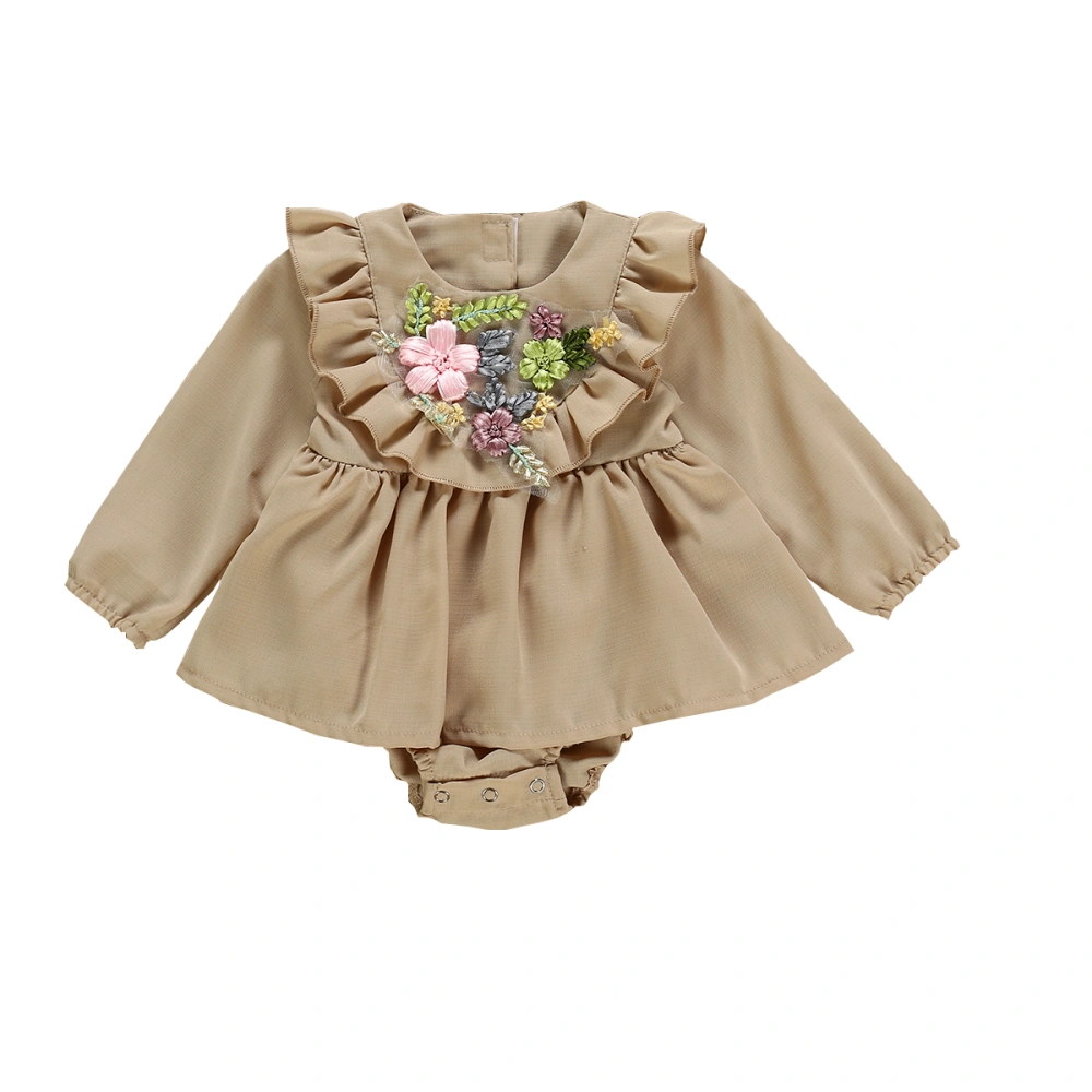 Baby Girls Long Sleeve Romper 3D Flower Round Collar Ruffle Jumpsuit