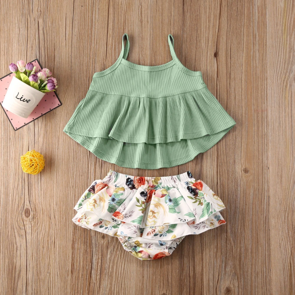 Baby Breeches Suit Hanging Striped Sling Top Lace Flower Shorts Set