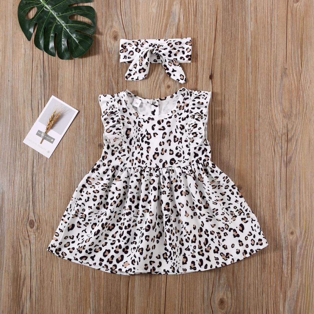 Infant Baby Girls Casual Dress, Leopard Print Princess Dress+Bow Headband