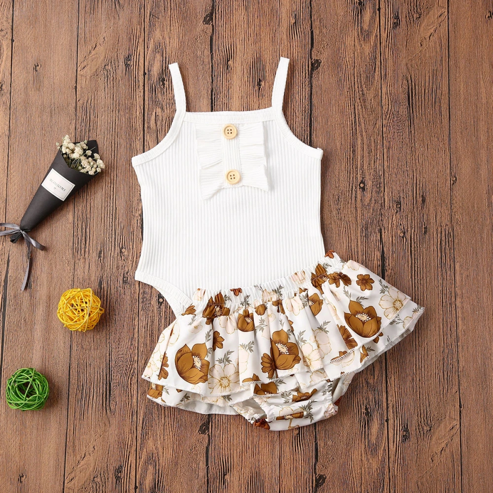 Baby Summer Clothes Set Sleeveless Ruffle Romper/Camisole+Floral Tutu Skirts