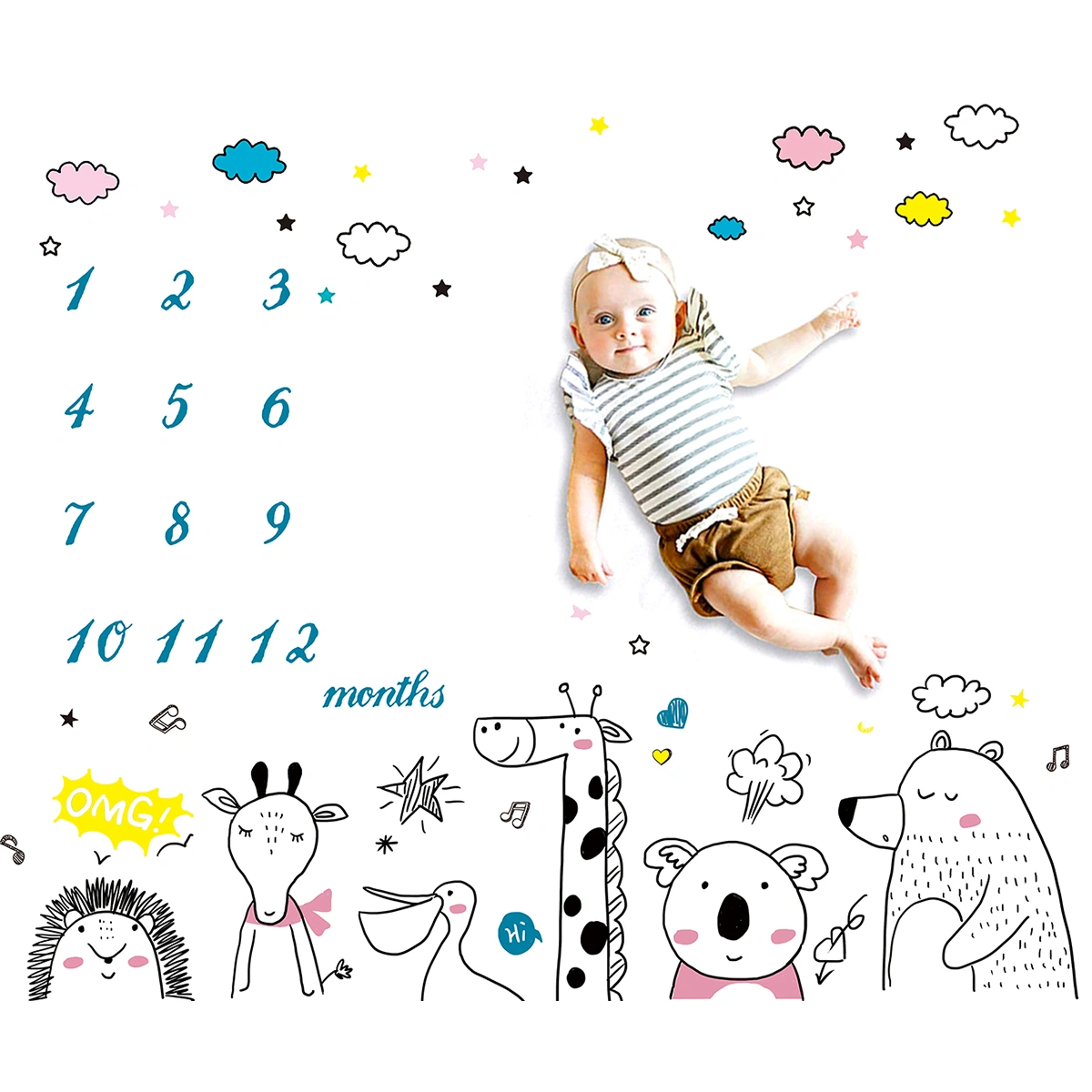 Newborn Baby Blanket Floral Print Cartoon Pattern Photography Props