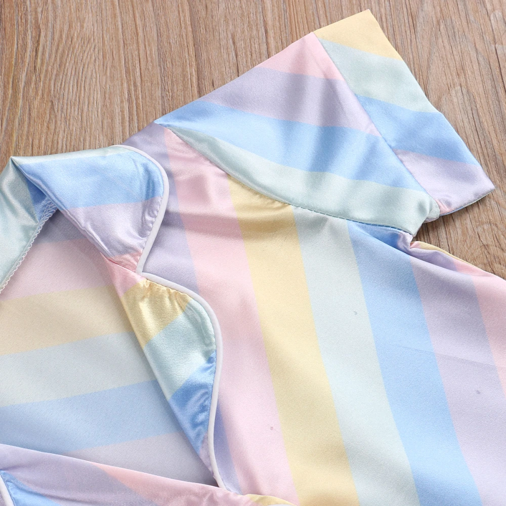 Baby Pajamas, Rainbow Stripes Lapel Short/Long Sleeves Top + Shorts/Trousers