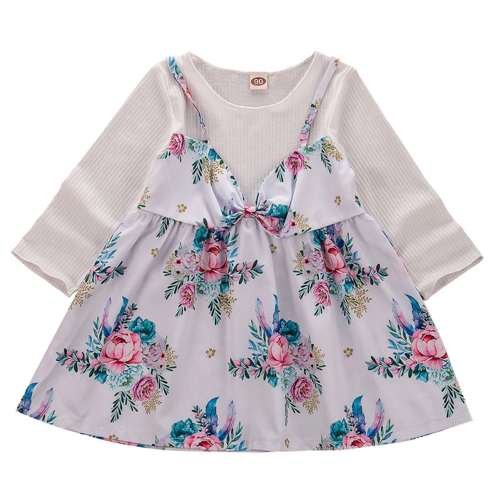 Toddler Girls Autumn Winter Dress Vintage Floral Print Sling Dress