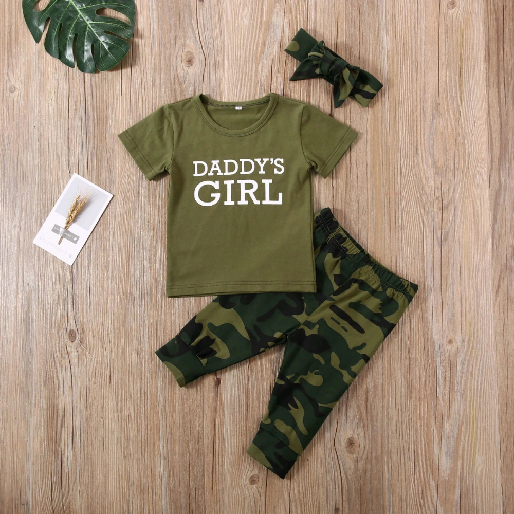 Baby Girl Boy Letter Print Short-Sleeved T-shirt Top + Camouflage Trousers