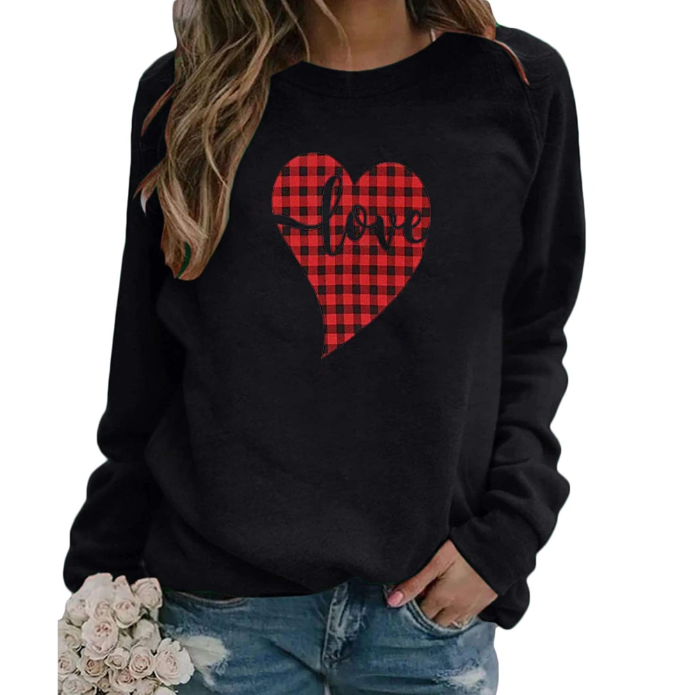 Women’s Heart or Letter Printing Round Neck Long Sleeve Sweater