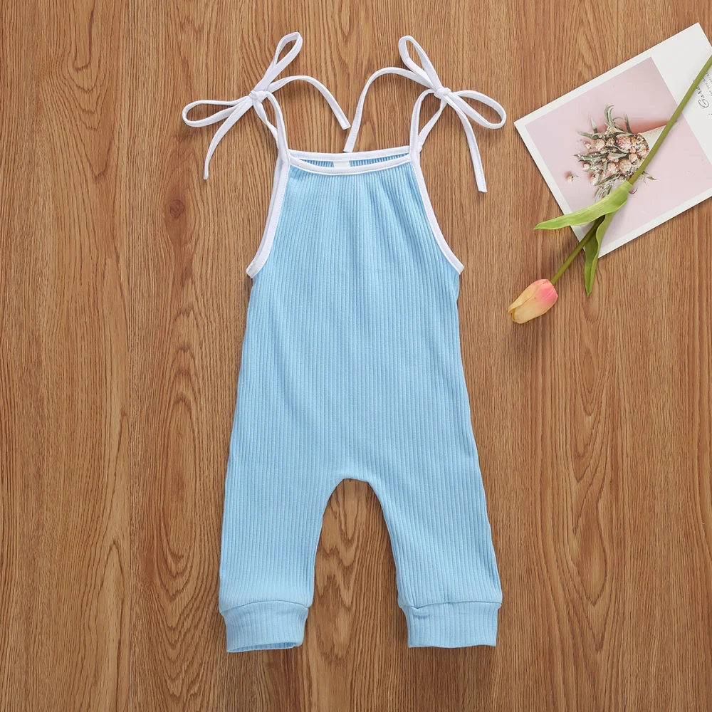 Baby Girl Lace Up Romper, Sleeveless Sling Knitted Casual Outwear Jumpsuit