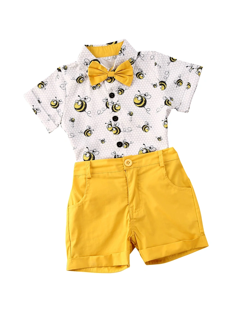 Baby Boys Summer Clothes Set Short Sleeve Lapel Bee Print Shirt+Shorts