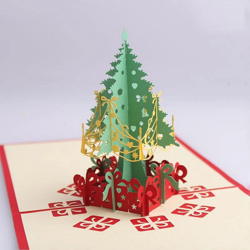 Merry Christmas Greeting Cards Handmade 3D Pop Up Christmas Tree Postcards