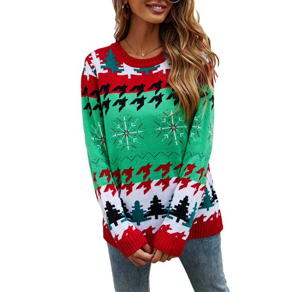 Women Knitting Sweater Round Neck Christmas Casual Party Blouse