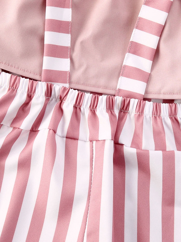 2 Pcs Kid Girl Pants Suits, Off Shoulder Tops + Stripe Loose Long Pants Sets