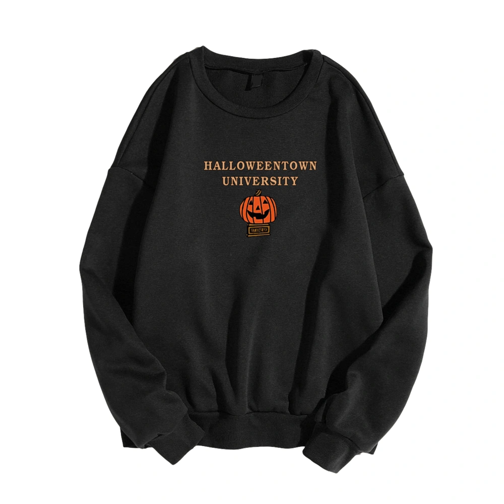 Women's Loose Pullover, Pumpkin Letter Print Long Sleeve Sweatshirt