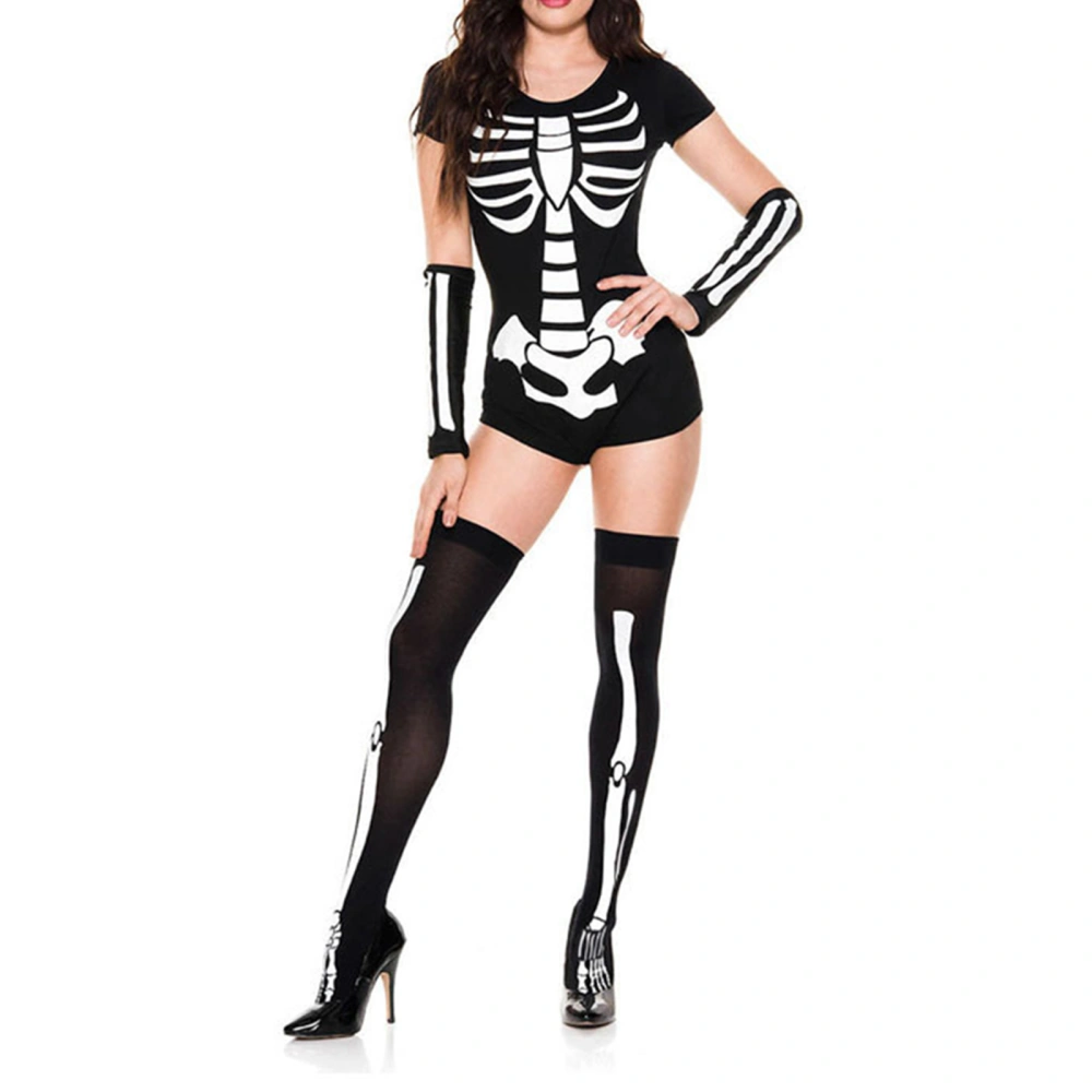 Women Skull Cosplay Role Play Jumpsuit with Arm Sleeves & Stockings