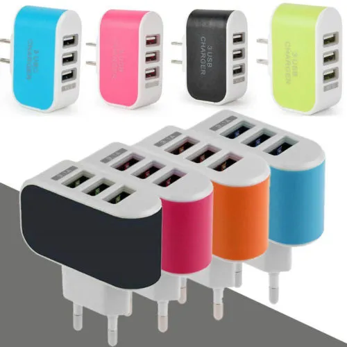 USB Wall Charger, 3.1A 3-Ports Power Charge Base Block UK/US Plug