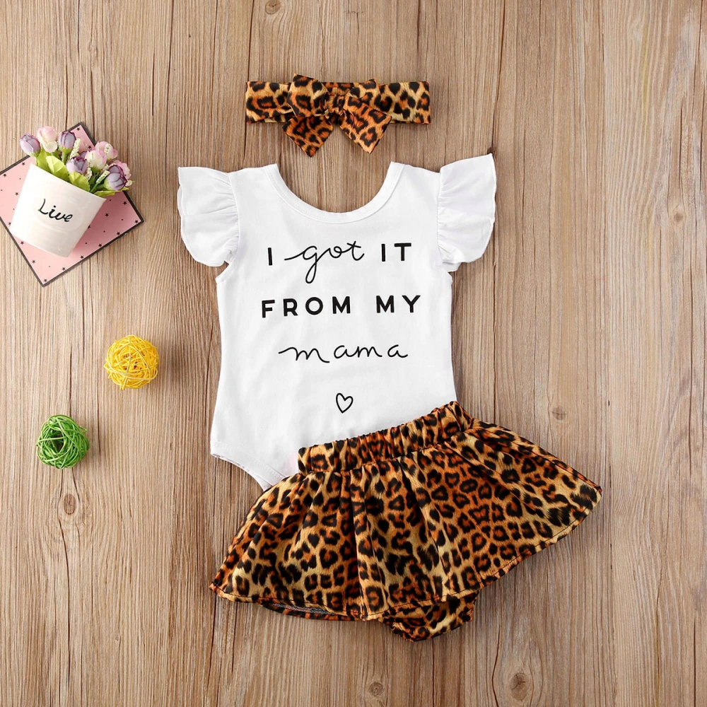 Baby Girl Summer Clothes Set Flying Sleeve Romper+Leopard Shorts+Headband