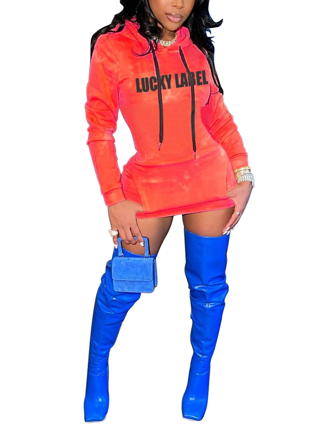 Women's Hooded Dress Printed Letters Sweater Short Skirt for Female