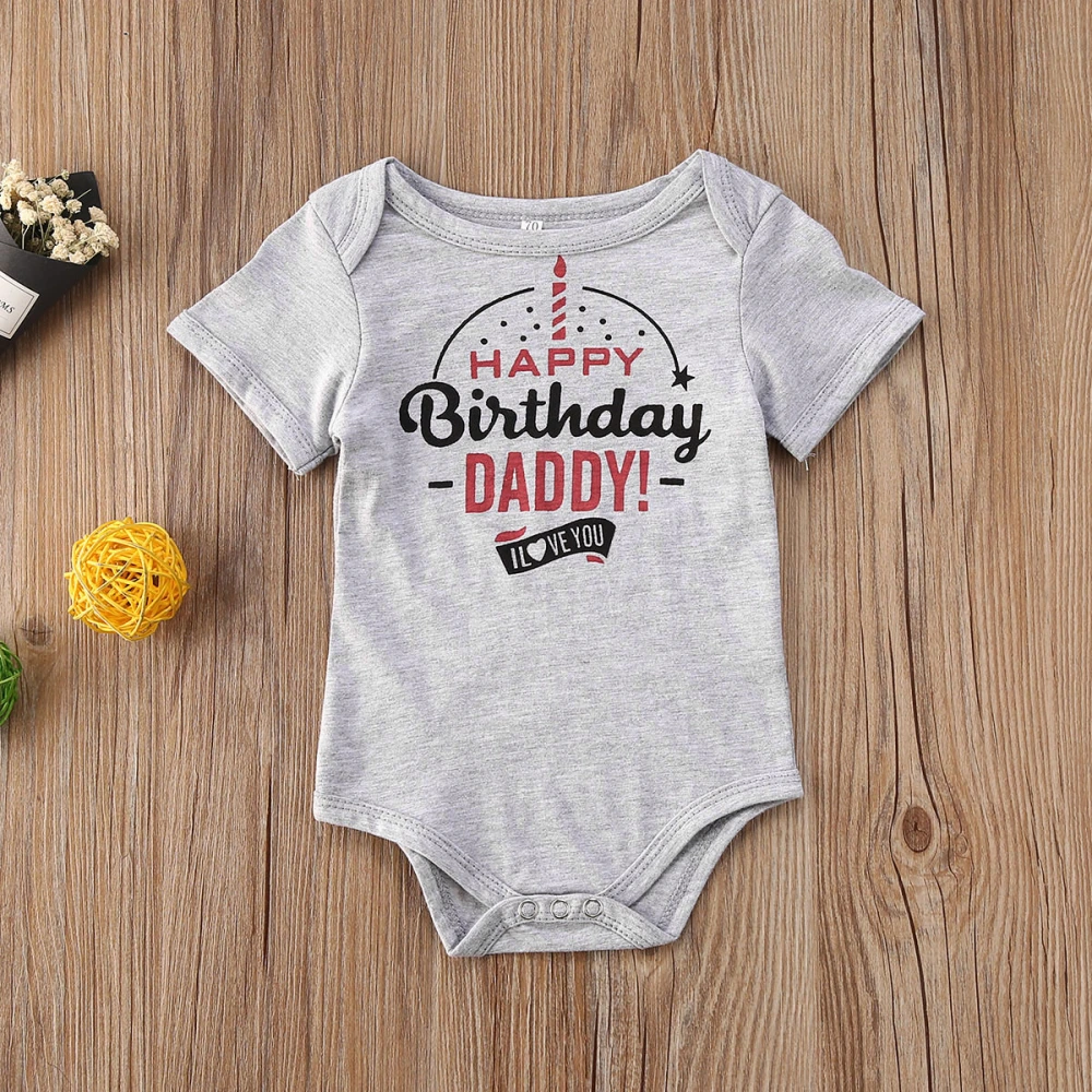 Newborn Short Sleeve Romper, Baby Infant Lettering Birthday Jumpsuit