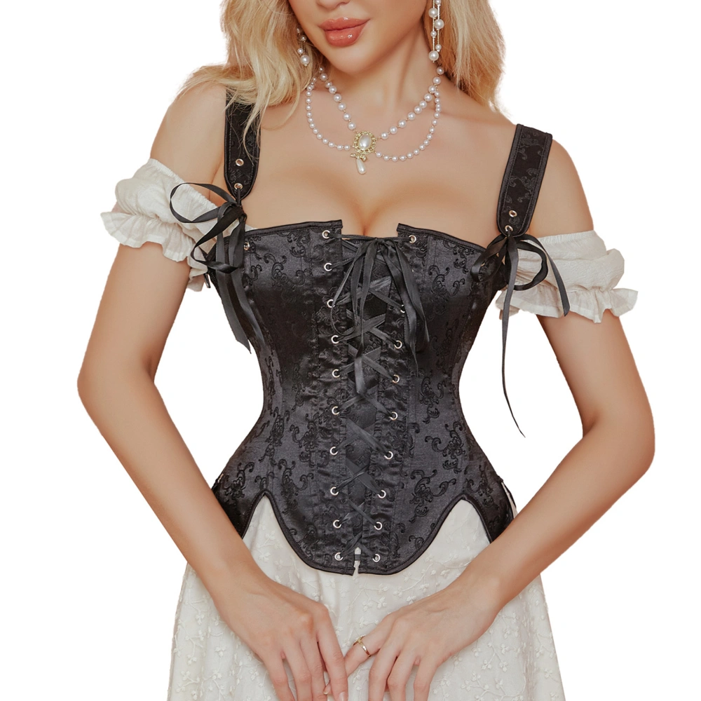 Women Corset Tops Bustier Overbust Floral Lace Tie-Up Bodyshaper