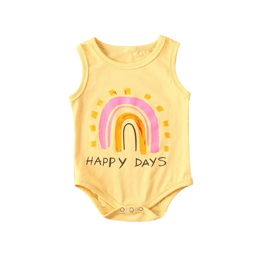 Girls Boys Sleeveless Romper, Rainbow/Sunshine Letters Print Jumpsuit