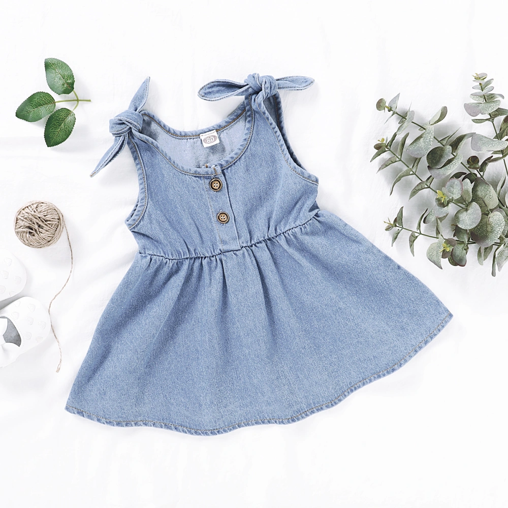 Baby Girls Sleeveless Buttons Dress Summer Solid Color One-Piece Dress